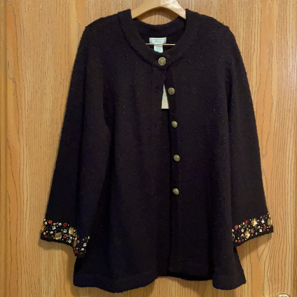 NWT Laura Ashley Jeweled Sparkly Black Sweater 1X